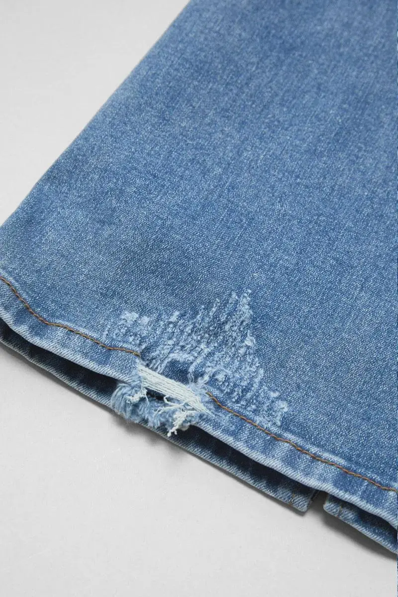 Wash Floral Embroidered Split Hem Mid Rise Bootcut Jeans Without Belt