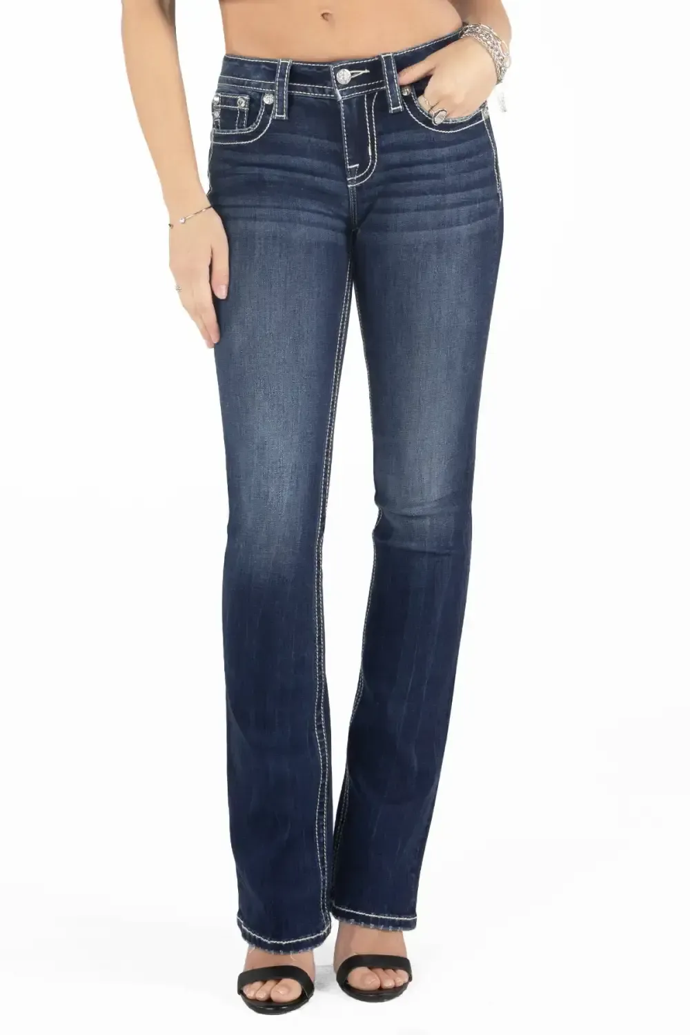 Floral White Leather Bootcut Jeans