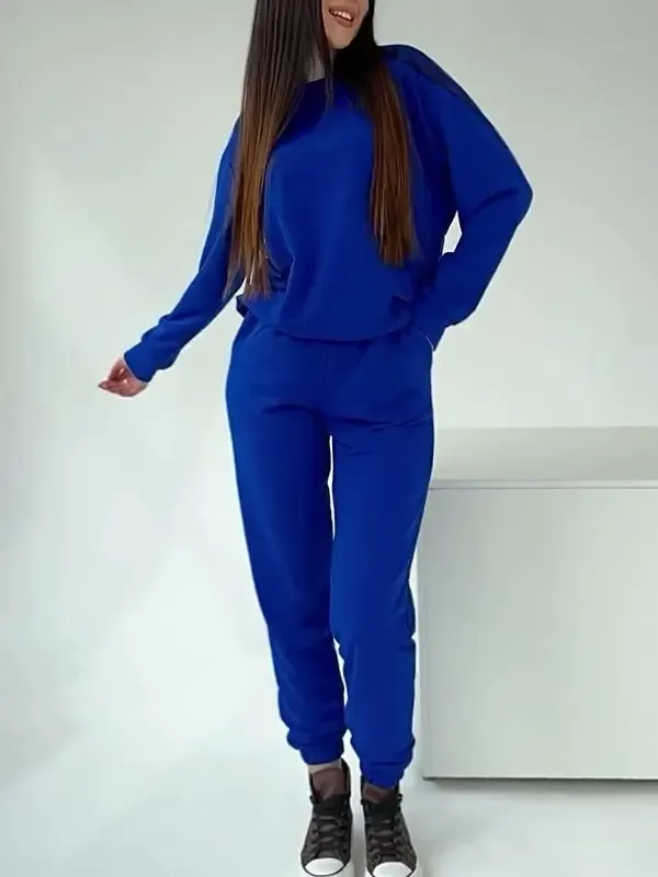 Women's Round Neck Solid Color Sports Two-piece Suit