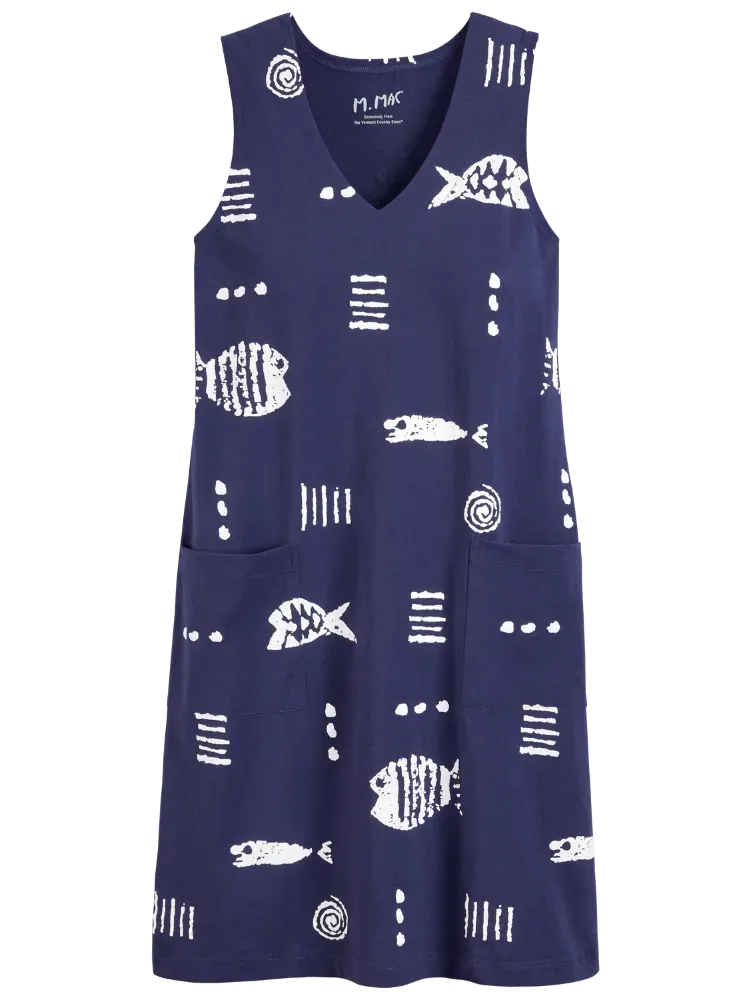 M.MAC Rock Fish Sleeveless Knee-Length Dress With Pockets