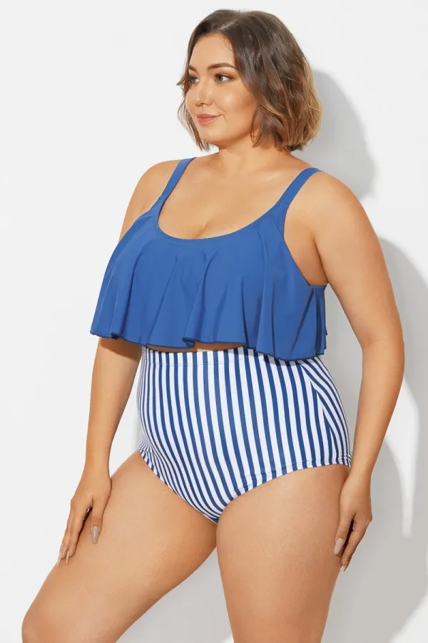 Navy Sexy Scoop Adjustable Straps Bikini Top