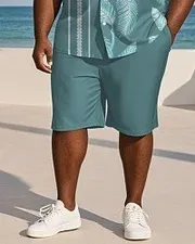 Big & Tall Men's Striped Leaf Print Shirt and Shorts Suit