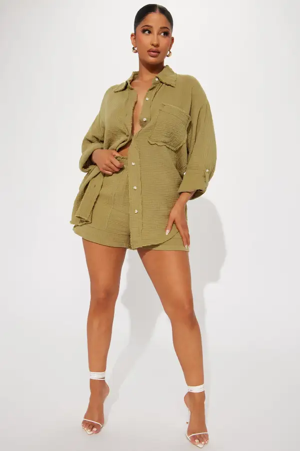 Unforgettable Washed Short Set - Olive