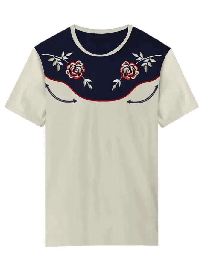 Women's Retro Western Rose Cowboy Print  T-Shirt