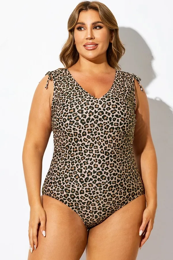Leopard Print V-Neck One Piece Swimsuit