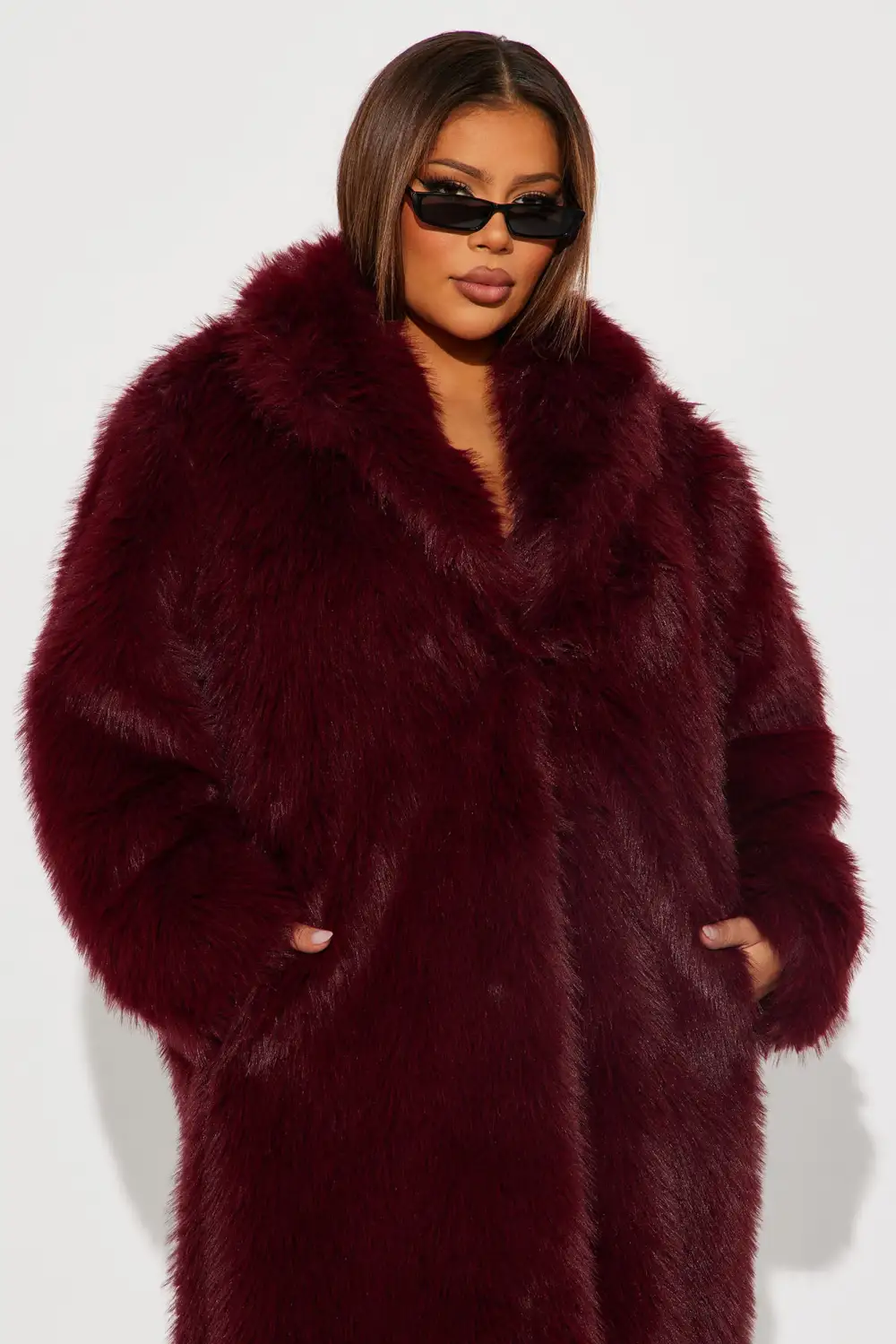 Dreamin' Big Faux Fur Coat  - Burgundy