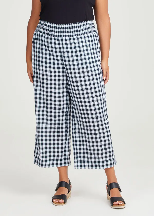 Linen Blend Check Crop Pant