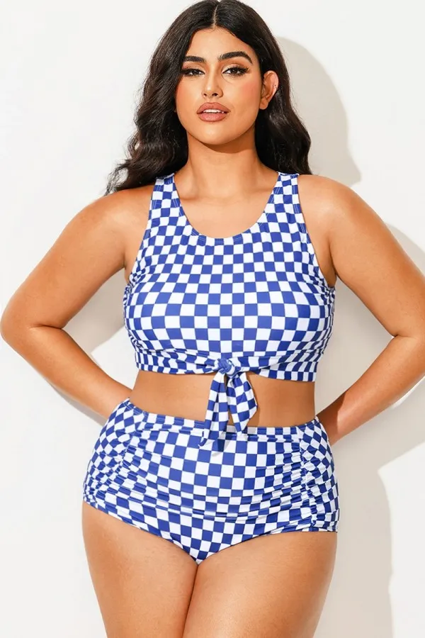 Black & White Striped Knotted Crop Bikini Top