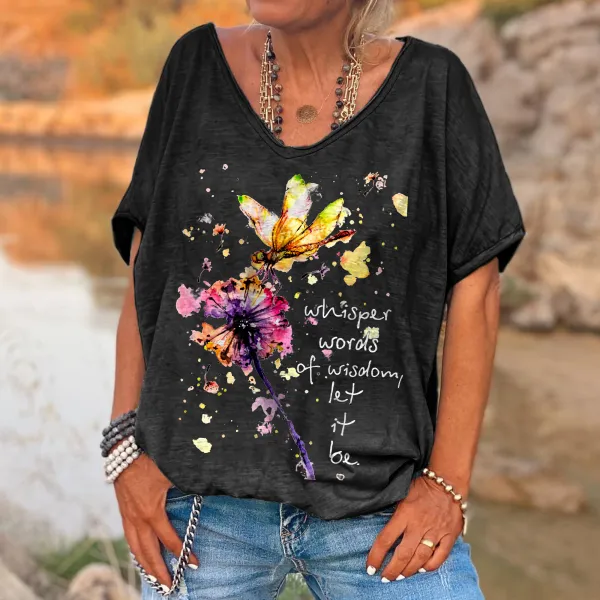 Whisper Words Of Wisdom Dragonfly Printed Hippie T-shirt