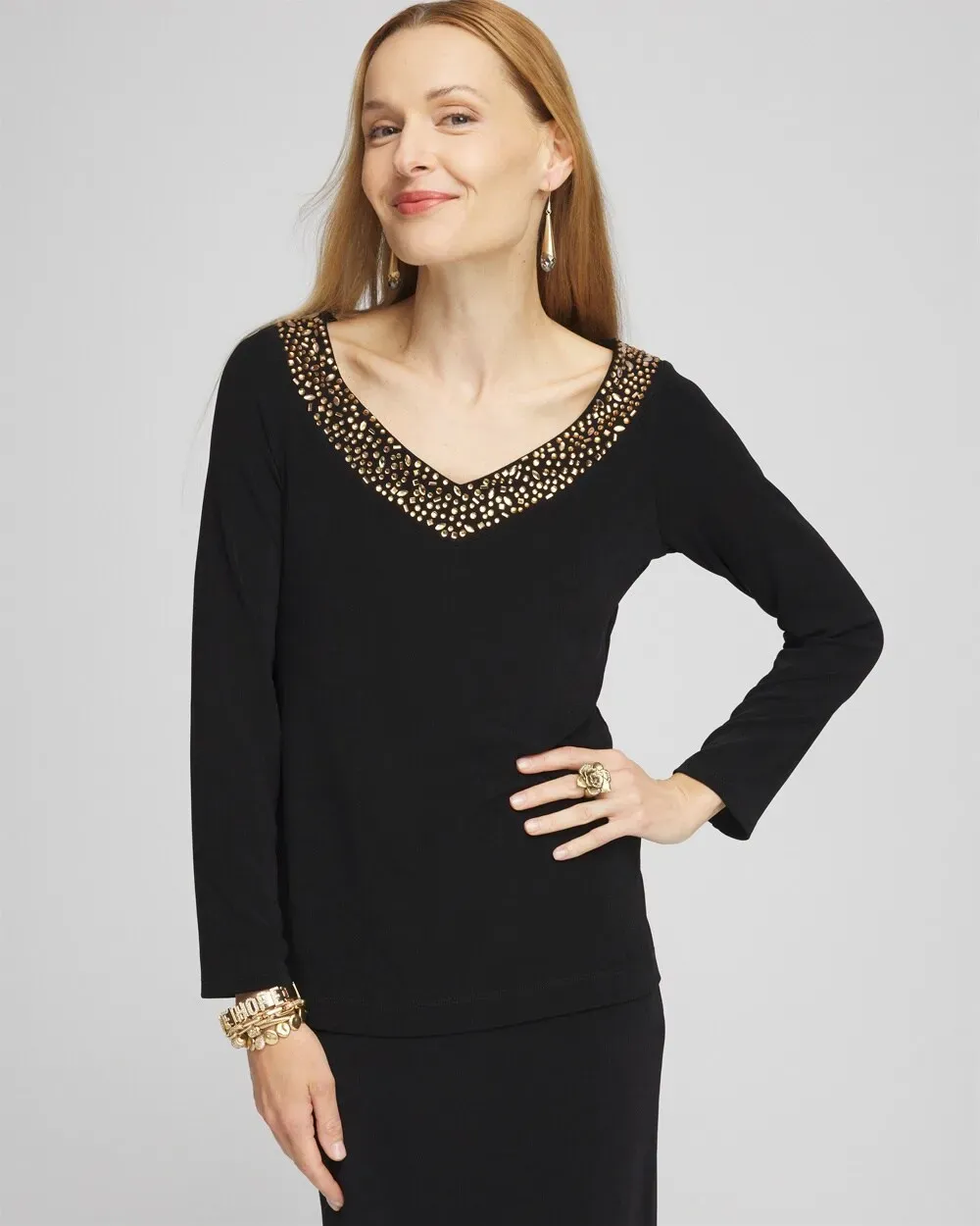 TravelersTM Rhinestone V-neck Top