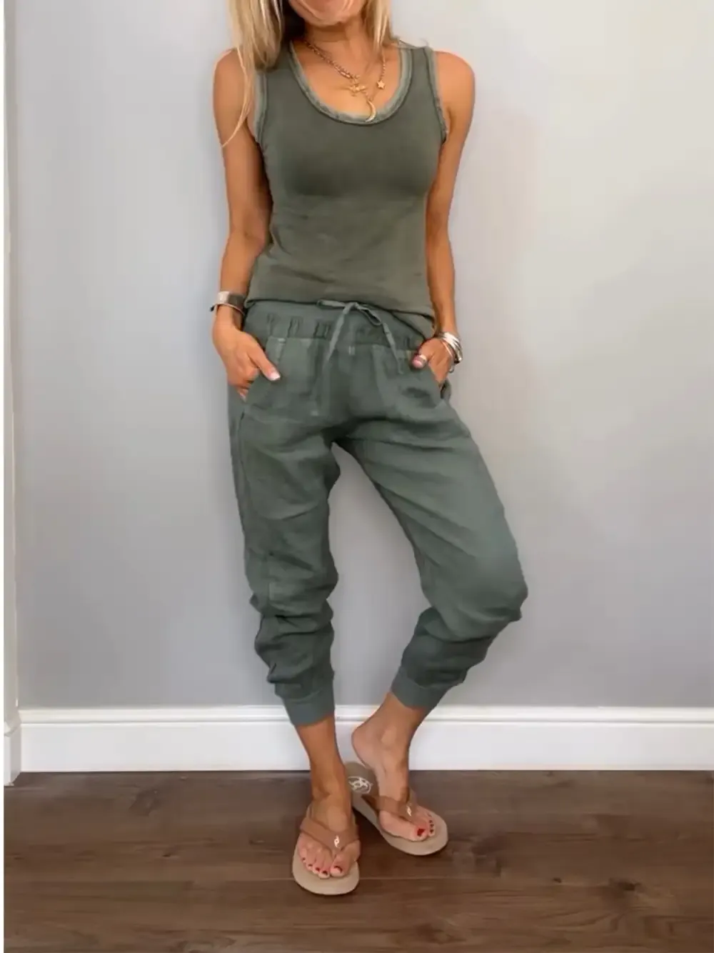 Women's Daliy Summer Cotton and Linen Casual Two-piece Set