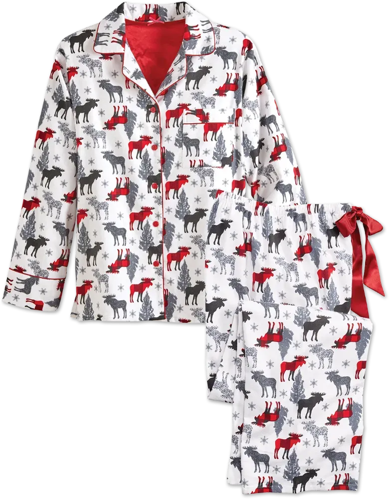 Women's Moose Flannel Pajama Set