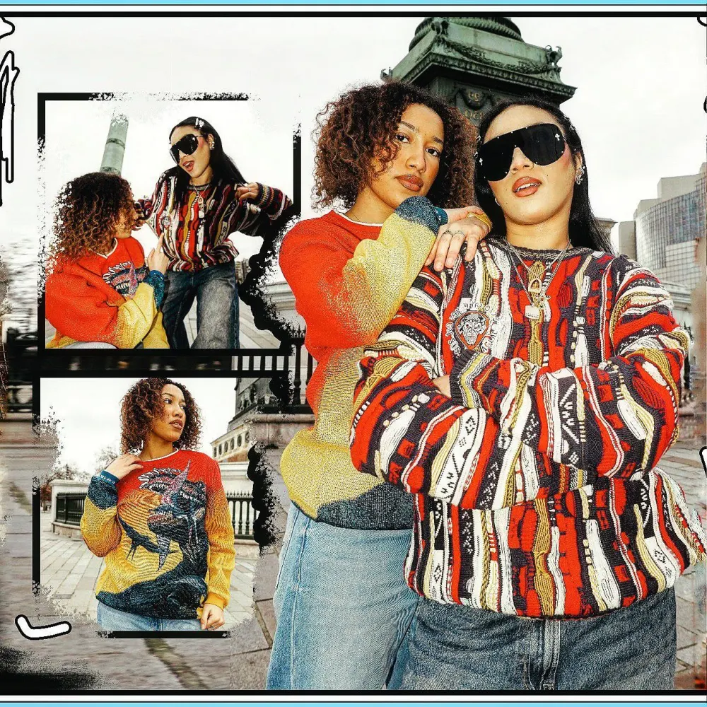 Orange Sweater Renaissance Street Wear Fashion Printing Seasonal Trend Special Design