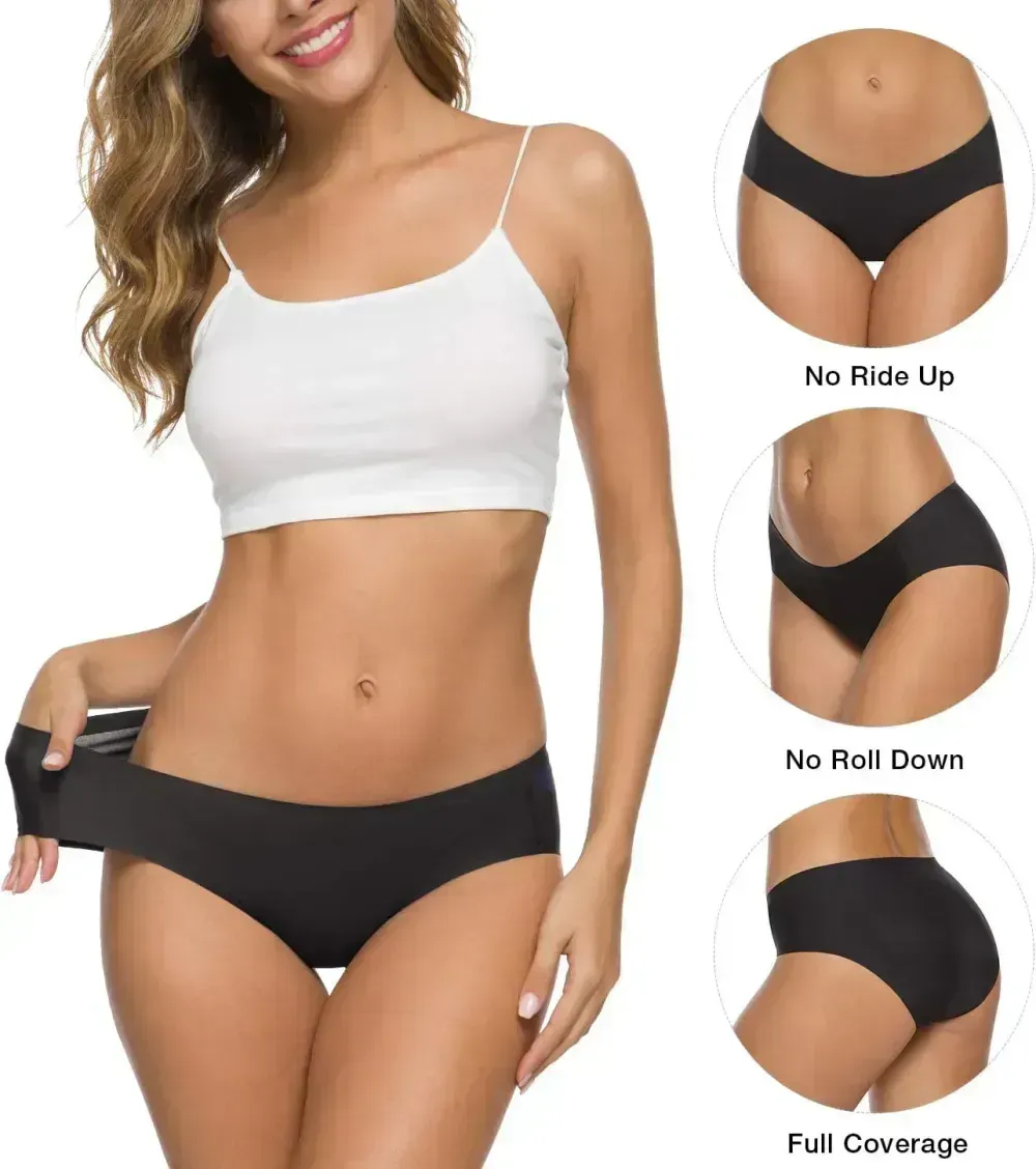 Women’s Seamless Hipster Underwear No Show Panties Soft Stretch Bikini Underwears Multi-Pack