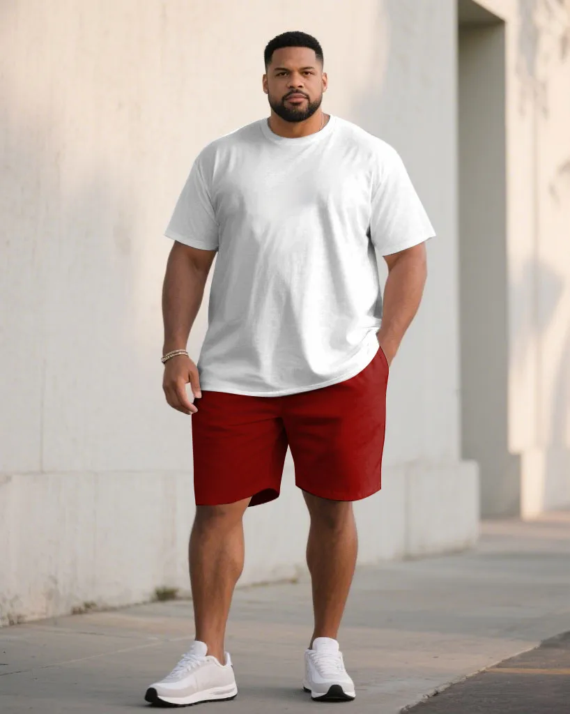 Big  Tall Men Grey  Red  Blue  Green Khaki  Pink Casual Sports Chest Large Logo Printed Crew Neck Short Sleeve T-Shirt Shorts Suit