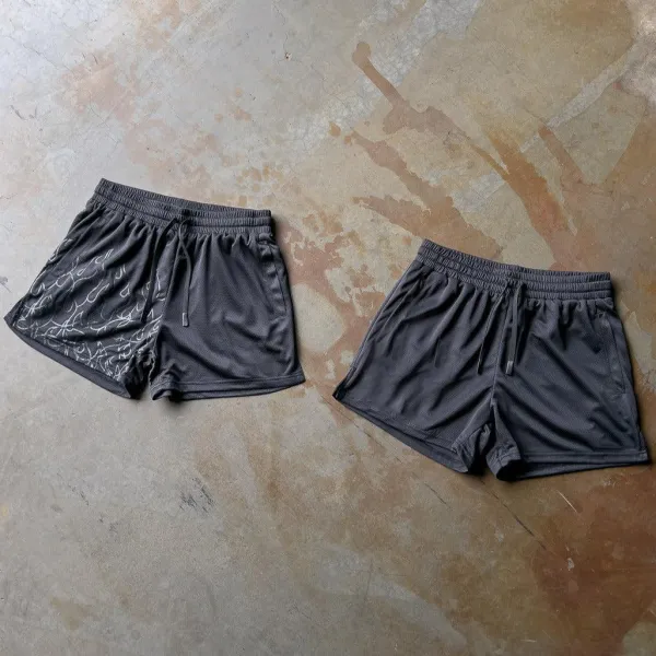 MUAY THAI FLAME SHORTS (MID THIGH CUT) - BLACKOUT