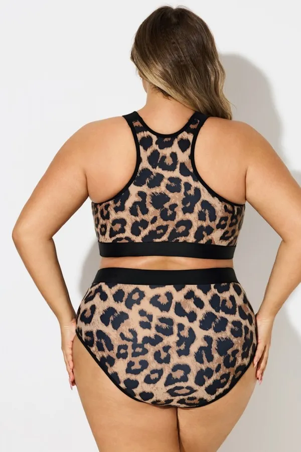 Plus Size Leopard Print Square Neck Bikini Top