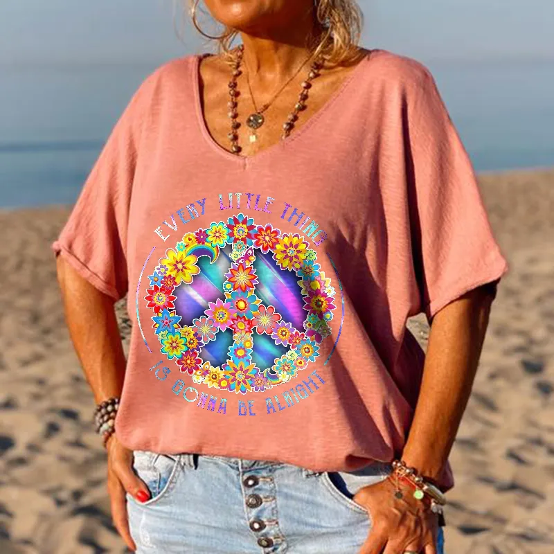 Every Little Thing Is Gonna Be Alright Printed Hippie T-shirt
