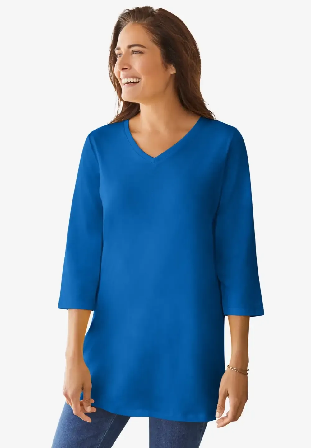 Perfect Three-Quarter Sleeve V-Neck Tunic