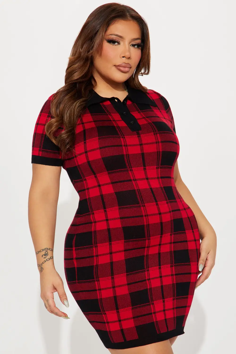 Riley Sweater Mini Dress - Red/combo