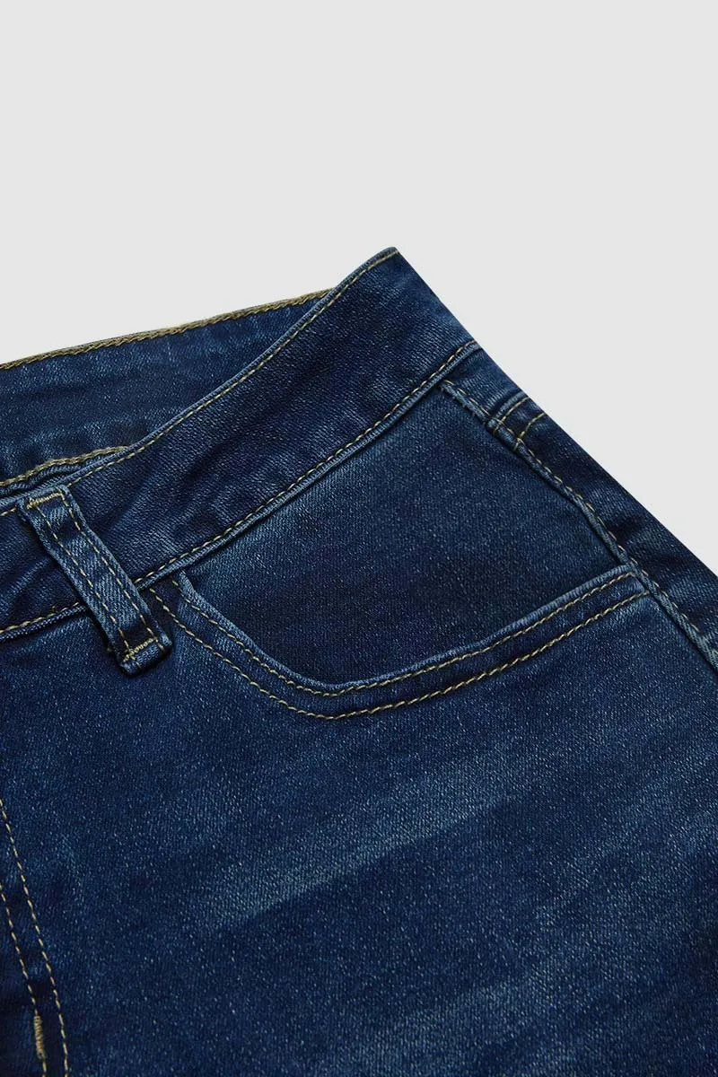 Wash Braided Decor Mid Rise Flare Jeans Without Belt