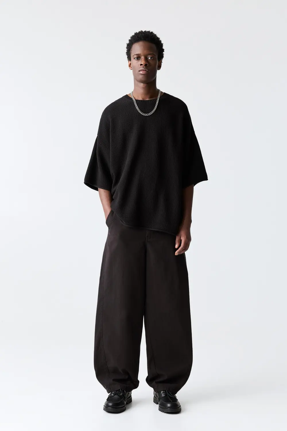 Waffle-knit boxy-fit T-shirt
