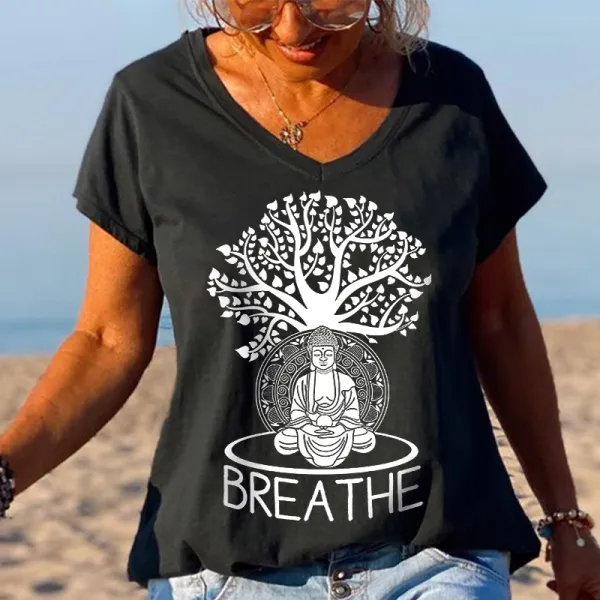 Breathe Buddha Tree Of Life Printed Graphic Tees