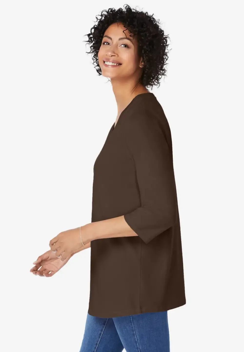 Perfect Three-Quarter Sleeve V-Neck Tunic