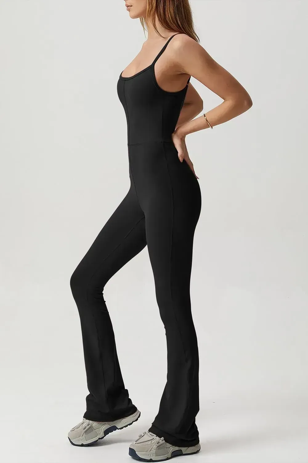 Flare Jumpsuits for Women Spaghetti Straps Scoop Neck Bodycon Full Length Casual Unitard Playsuit