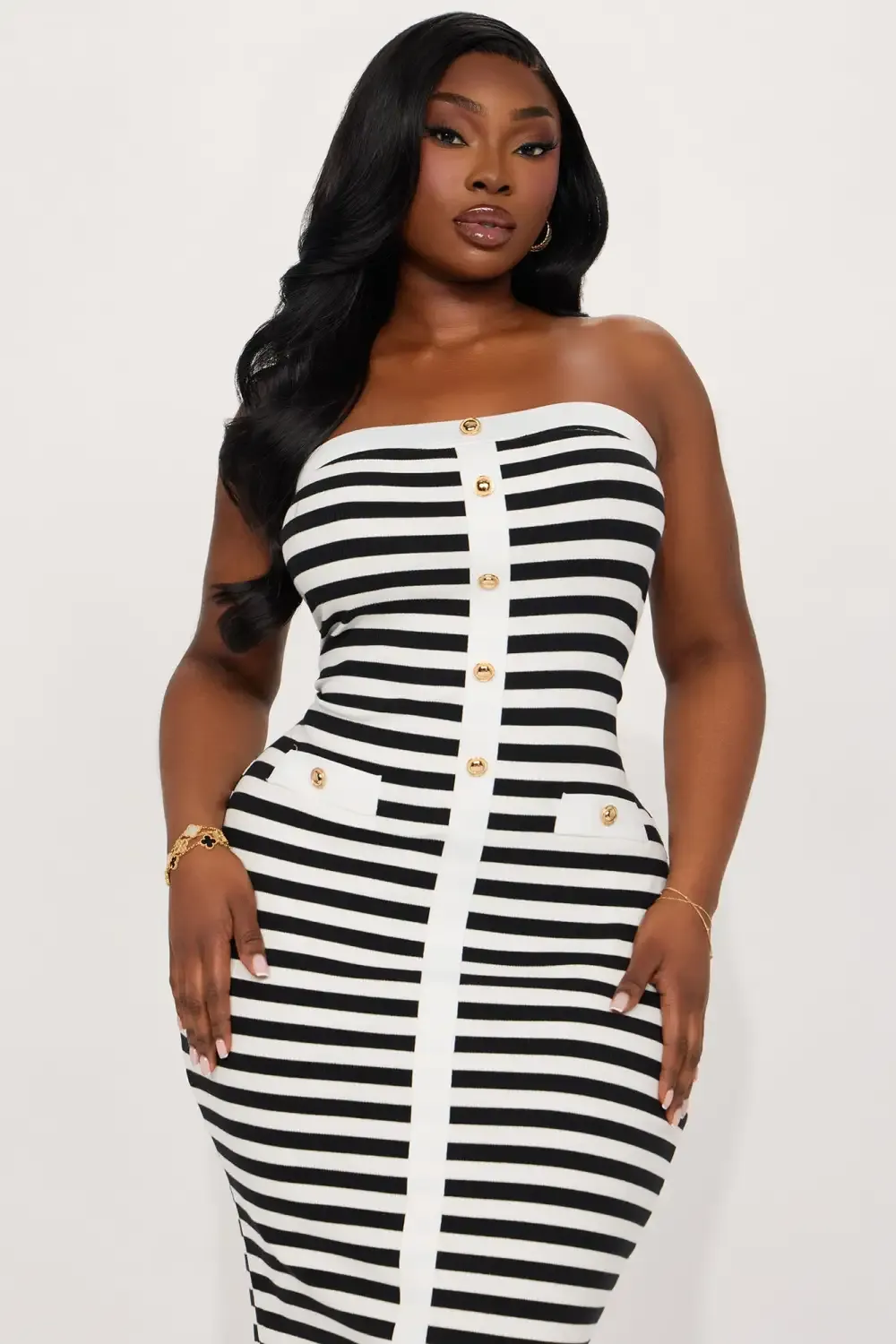 Bon Voyage Striped Midi Dress - Black/White