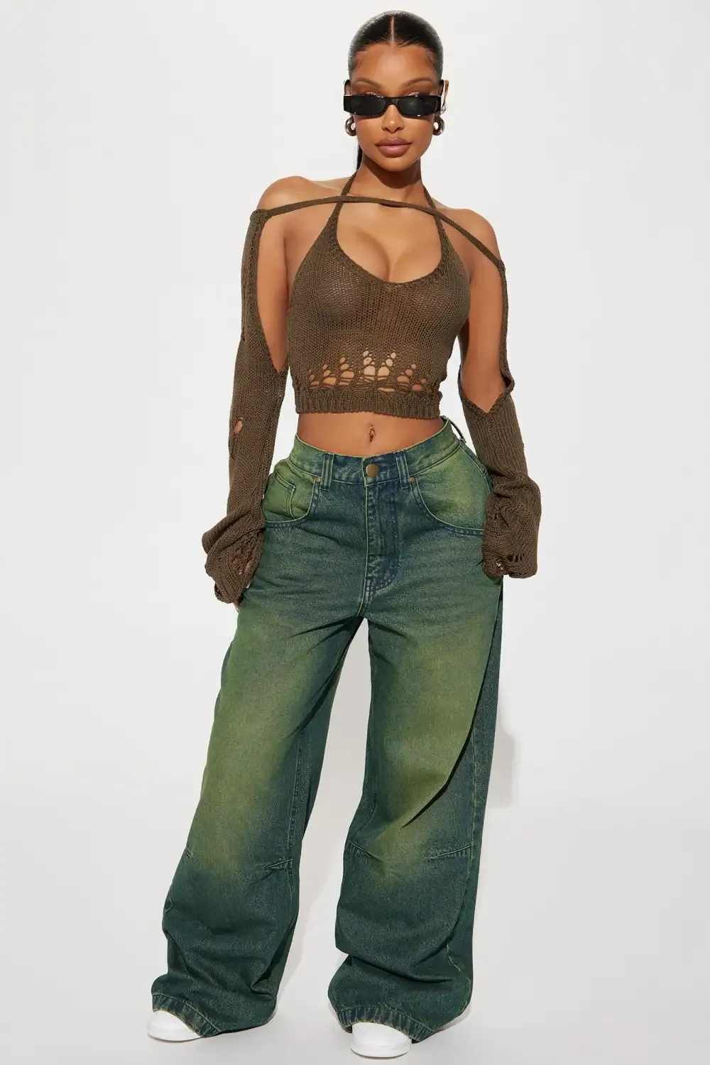 Kennie Tinted Baggy Jeans - Green