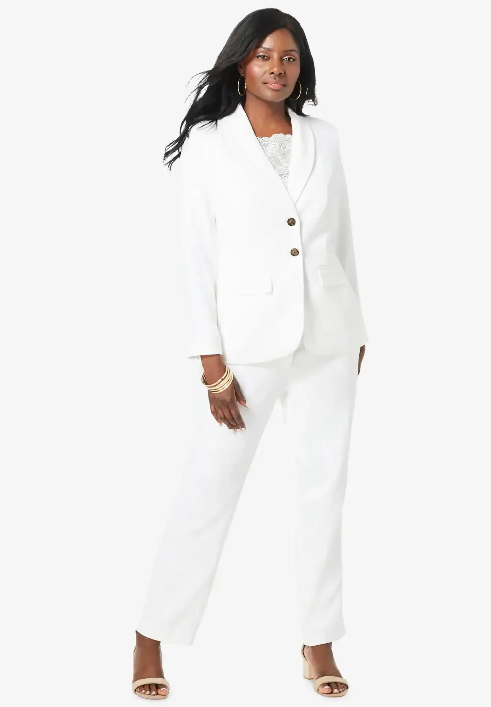 2-Piece Stretch Crepe Single-Breasted Pantsuit