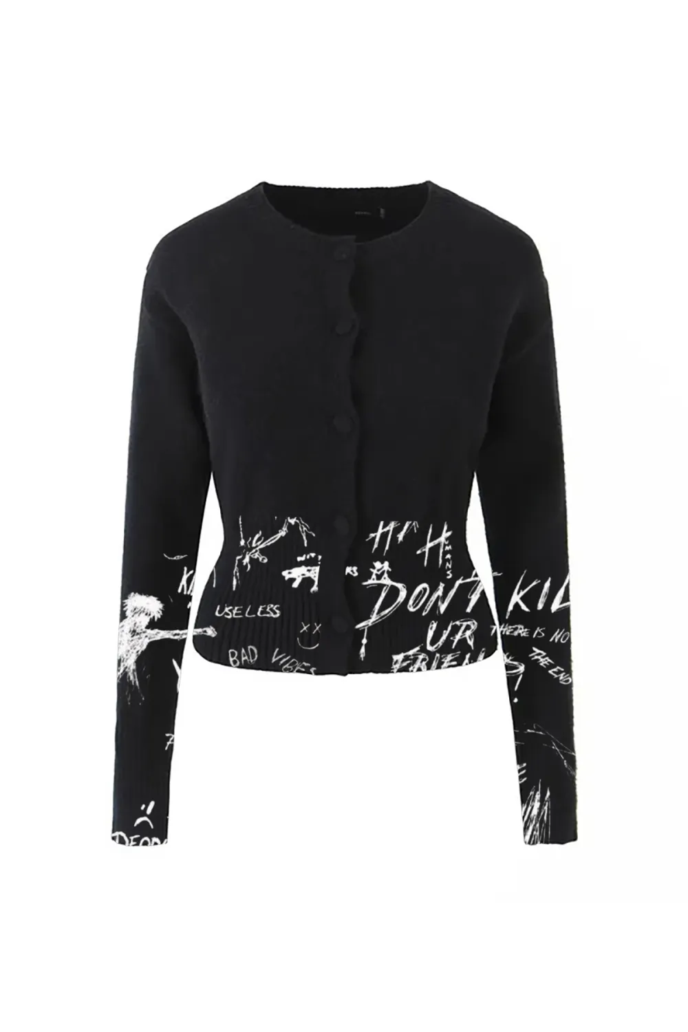 Minimalist Crewneck Long Sleeve Button Up Ribbed Knit Crop Cardigan