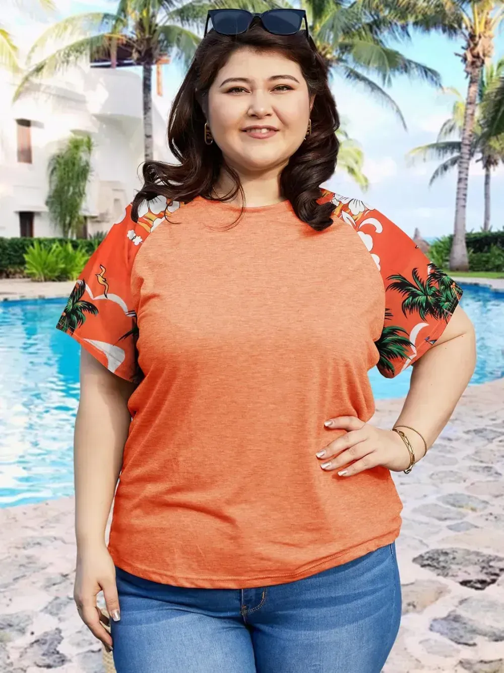 HDLTE Womens Plus Size Tops Floral Bell Sleeves Blouses Summer Crewneck Tunic Loose Casual T Shirts