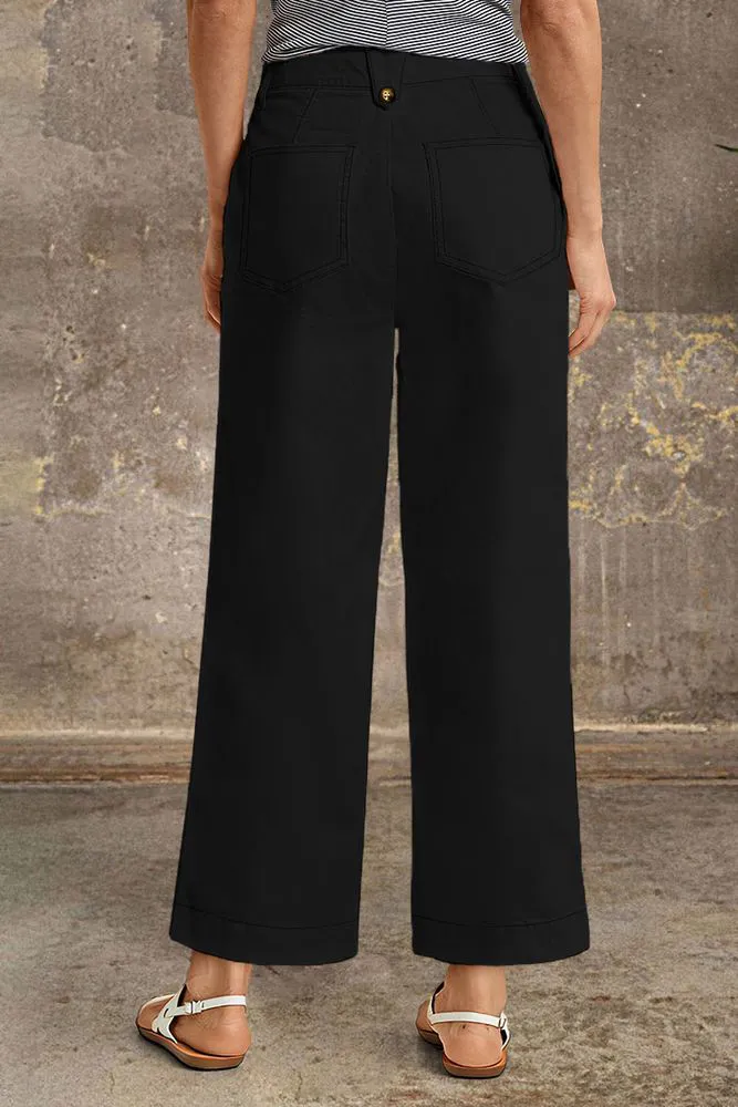 Contrast Stitch Button Fly Straight Leg High Rise Crop Pants