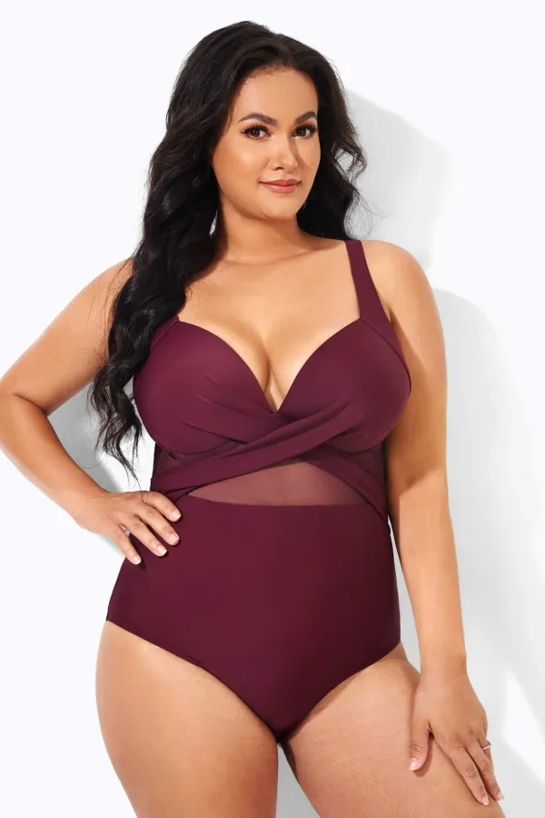 Black Cut Out Mesh Underwire One Piece Swimsuit