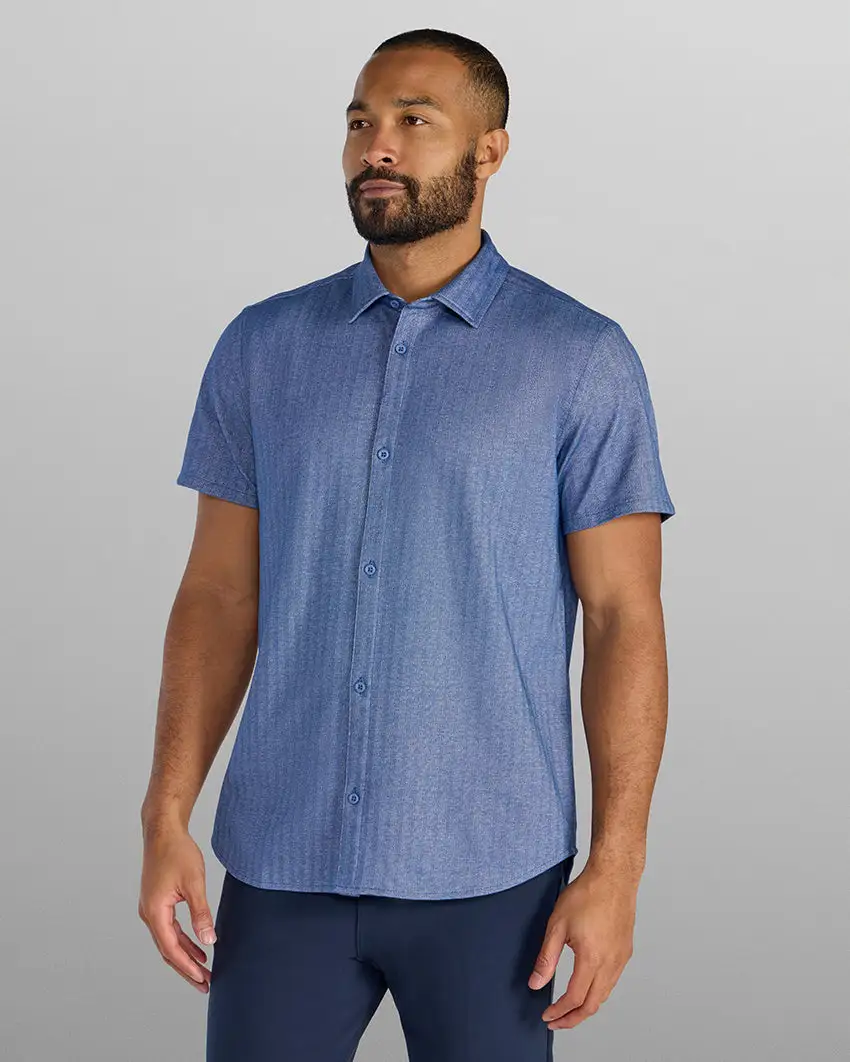 Herringbone Short Sleeve Button Down