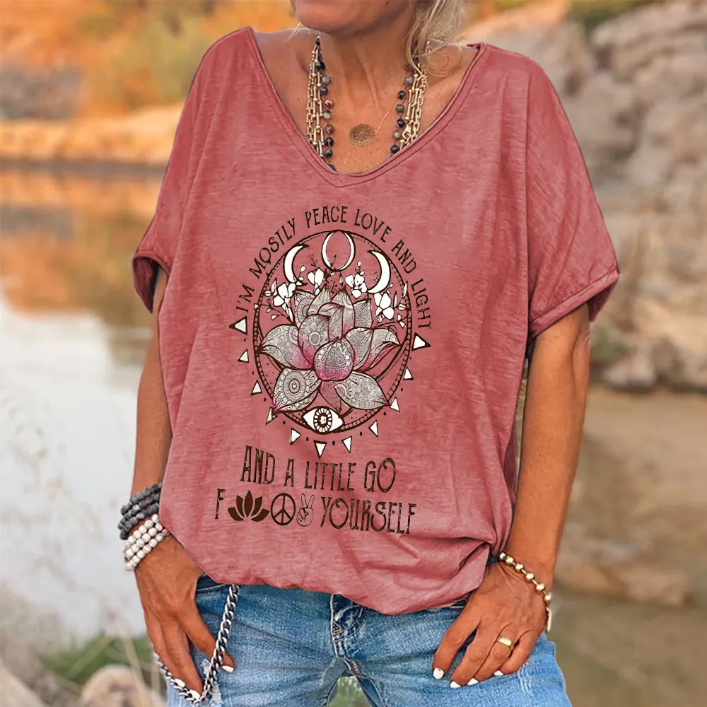 I'm Mostly Peace Love And Light Printed Women's T-shirt