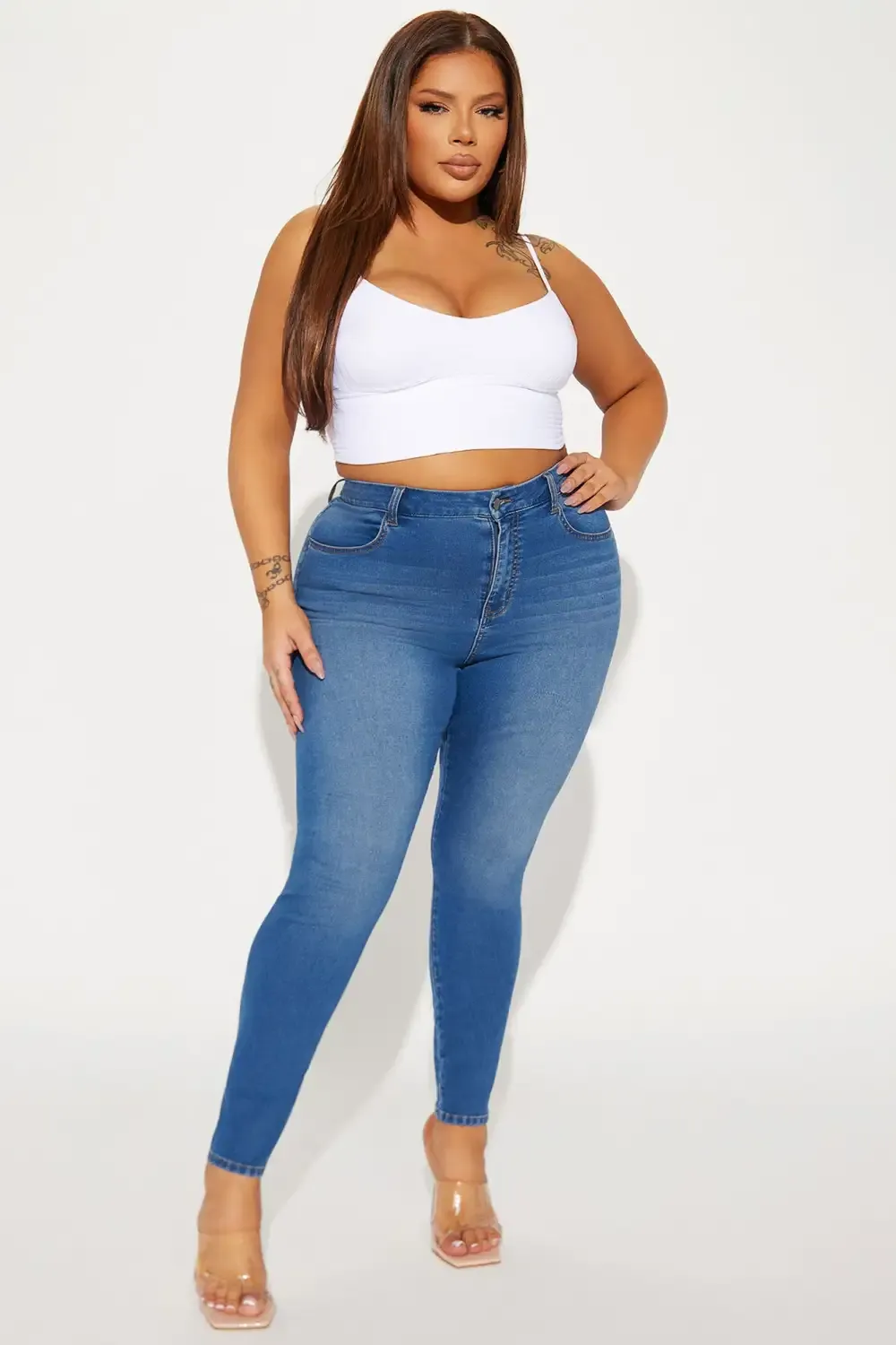 So Seamless Stretch Skinny Jeans - Medium Blue Wash