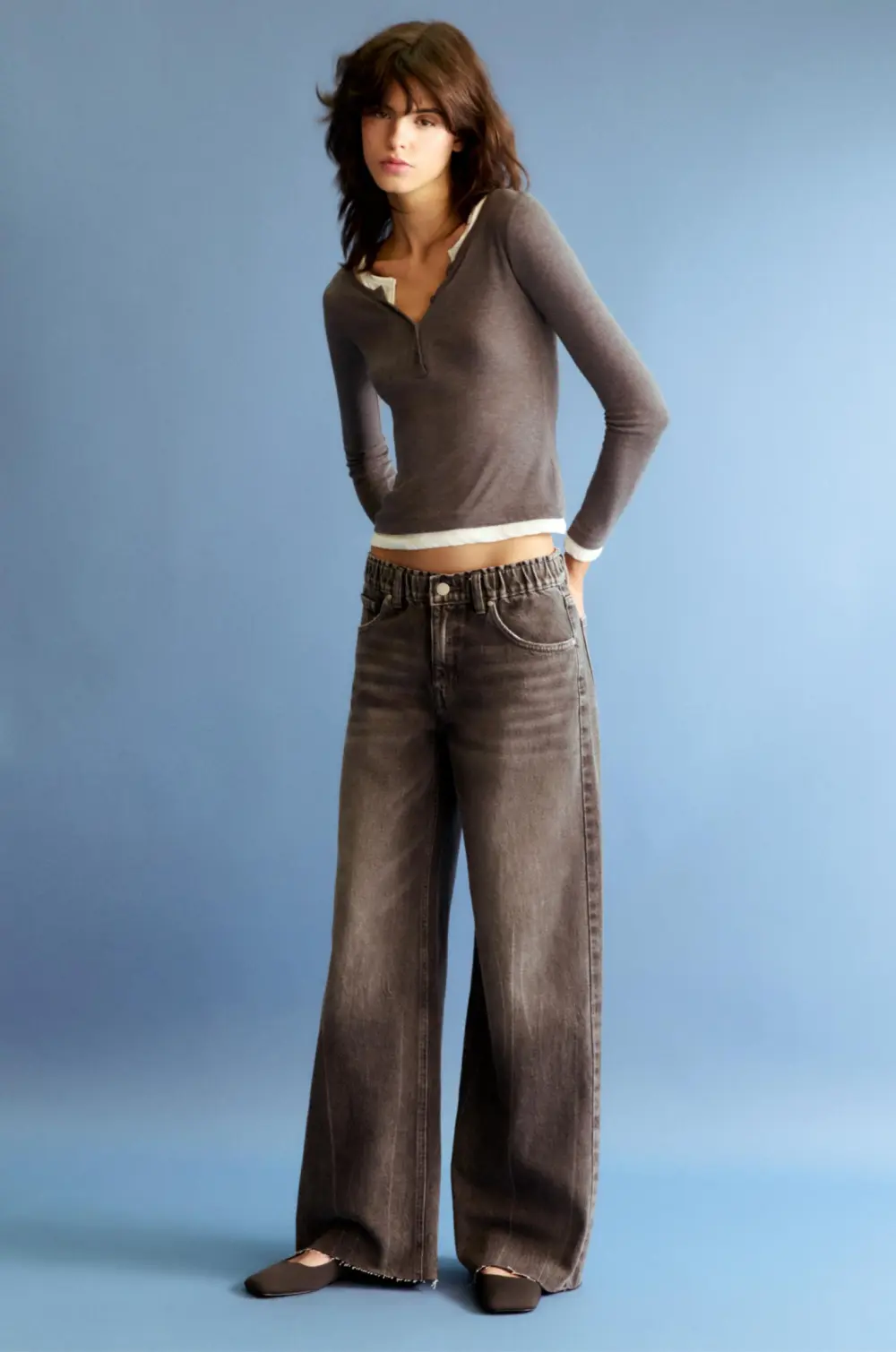 Jeans baggy wide leg cintura elástica