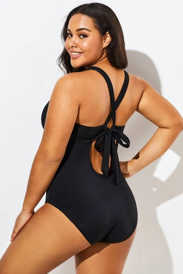 Floral Print Front Line Open Back One Piece Swimsuit