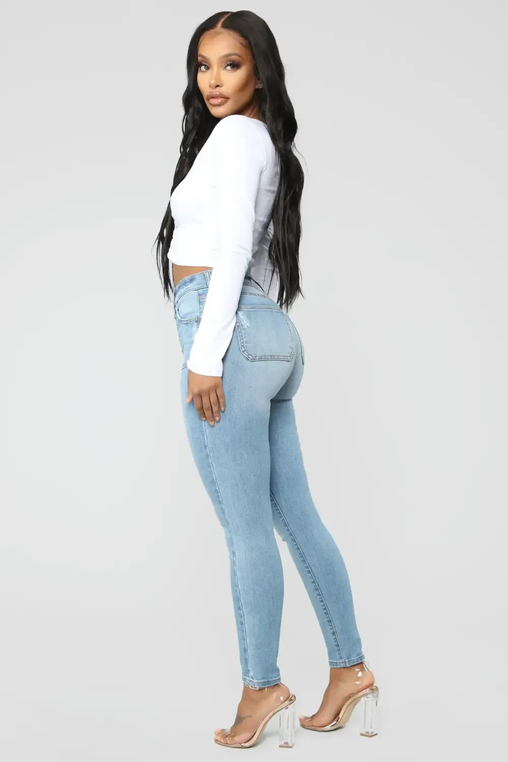 Nequita High Rise Skinny Jeans - Light Blue Wash