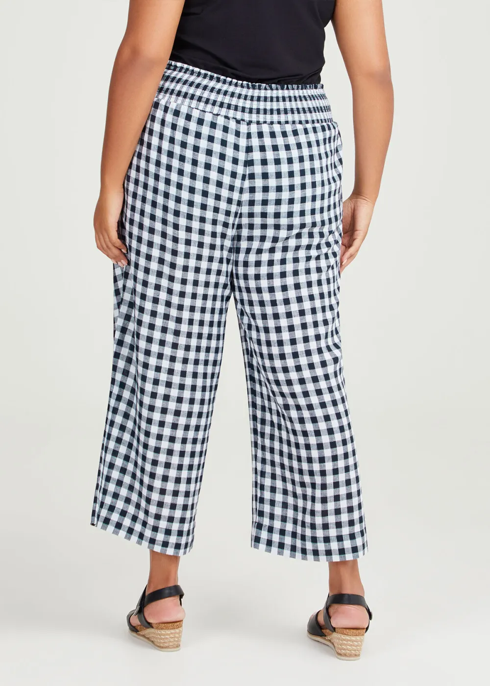 Linen Blend Check Crop Pant