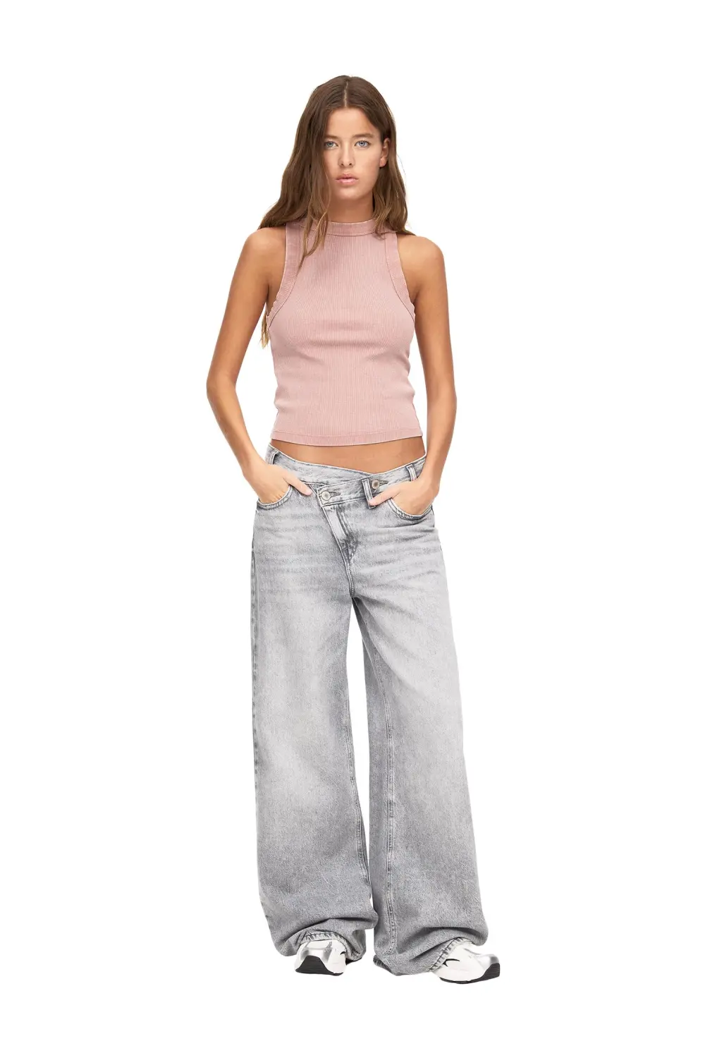 Halter neck tank top with trims