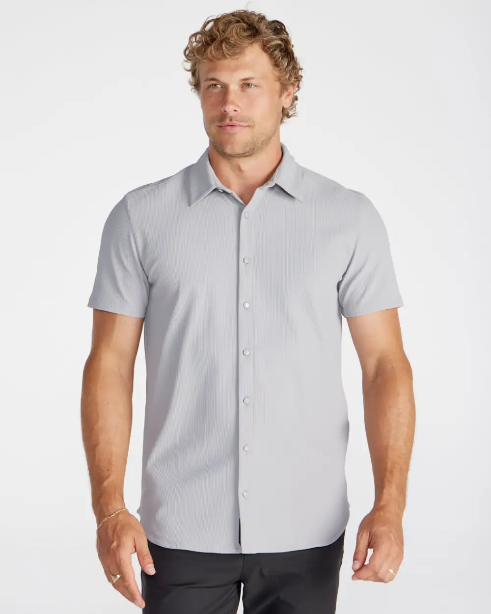 Ribbed+ Short Sleeve Button Down