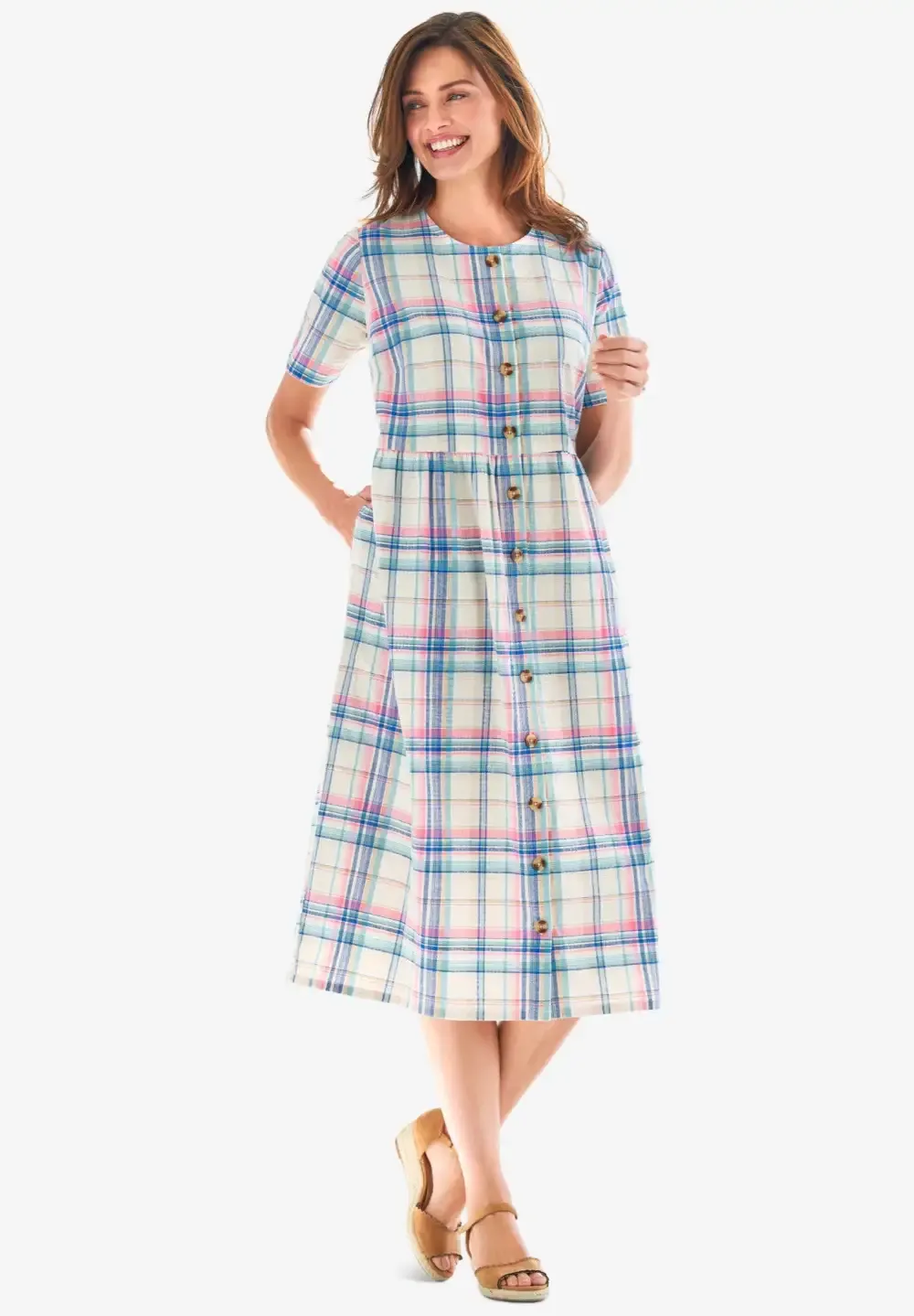 Short-Sleeve Seersucker Dress