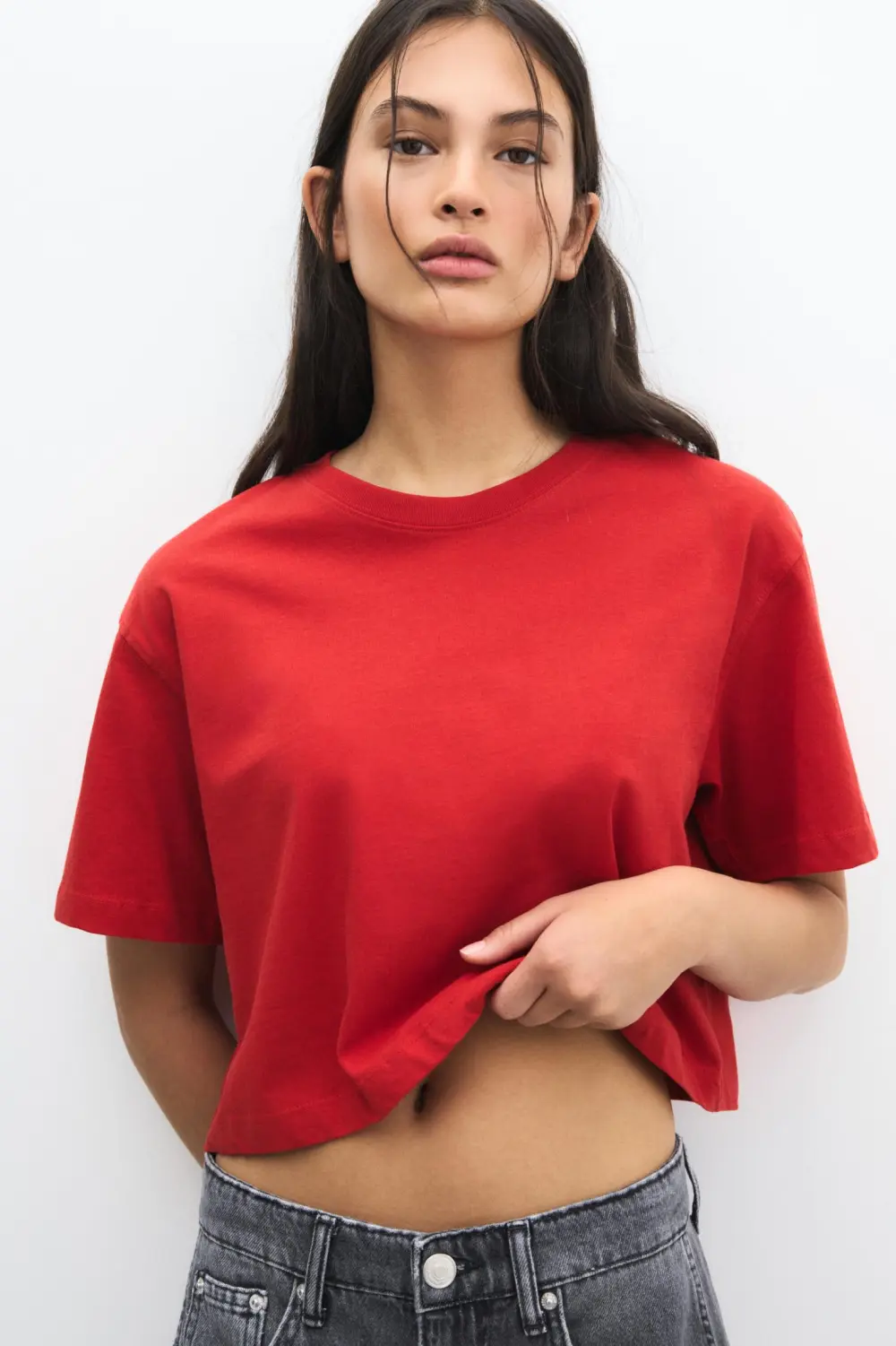 Camiseta cropped manga corta