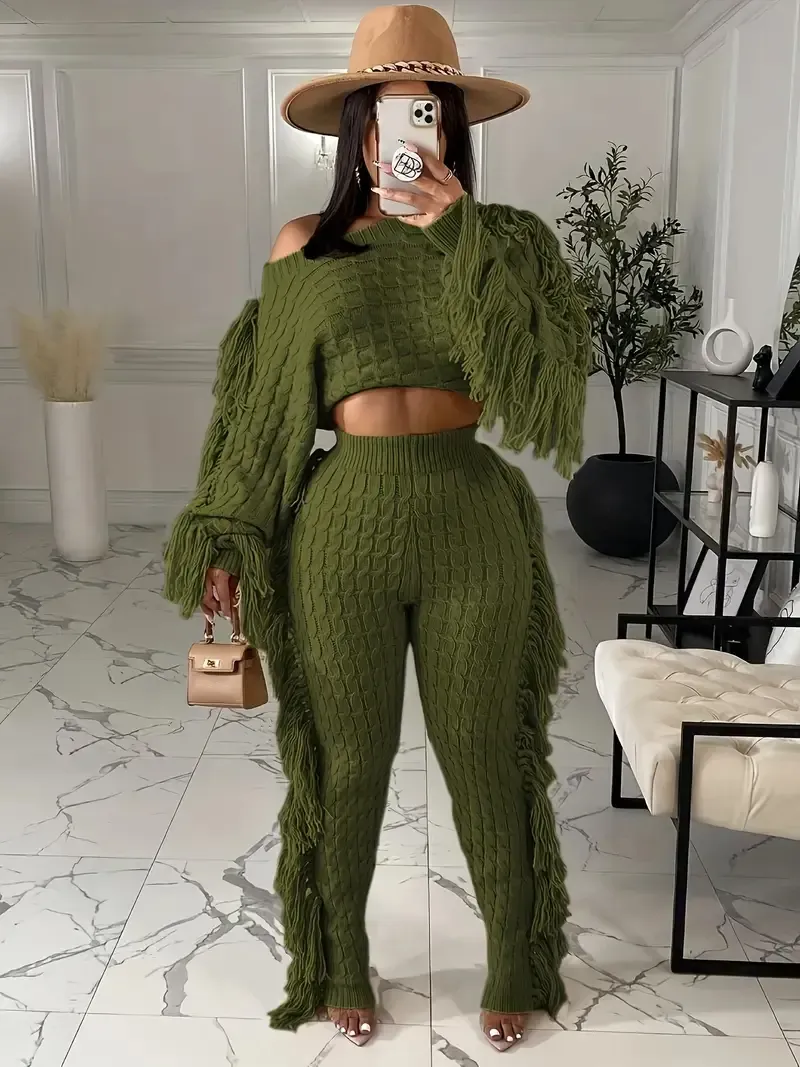 Tassel Knit Sweater Set