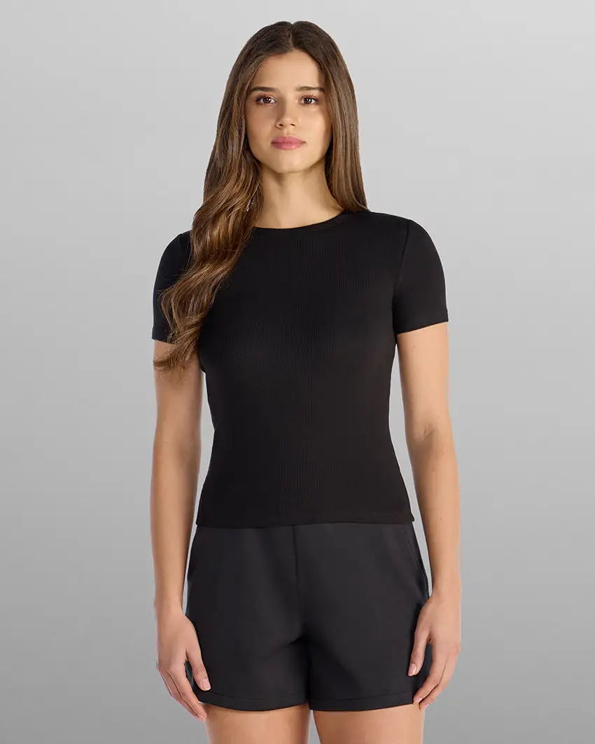 Modal Micro Rib Fitted Short Sleeve