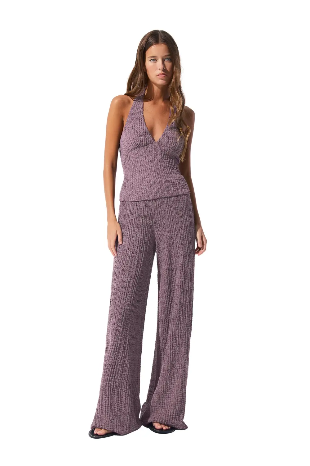 Creased-effect halter top